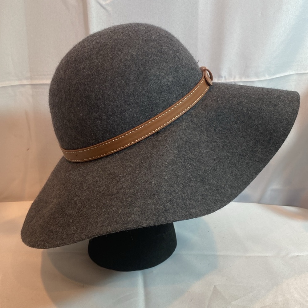 Elegant Gray Wool Floppy Sun Hat with Tan Leather Band by Angela & William, OS - Picture 4 of 6